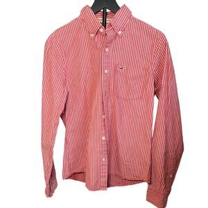 Hollister Mens red and white striped button down.  Size M.  Casual, beach, Y2K